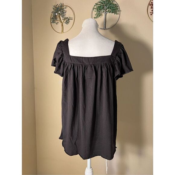 NWT! Chaser Black Flutter Sleeve Square Neck Tee Medium - Picture 2 of 6